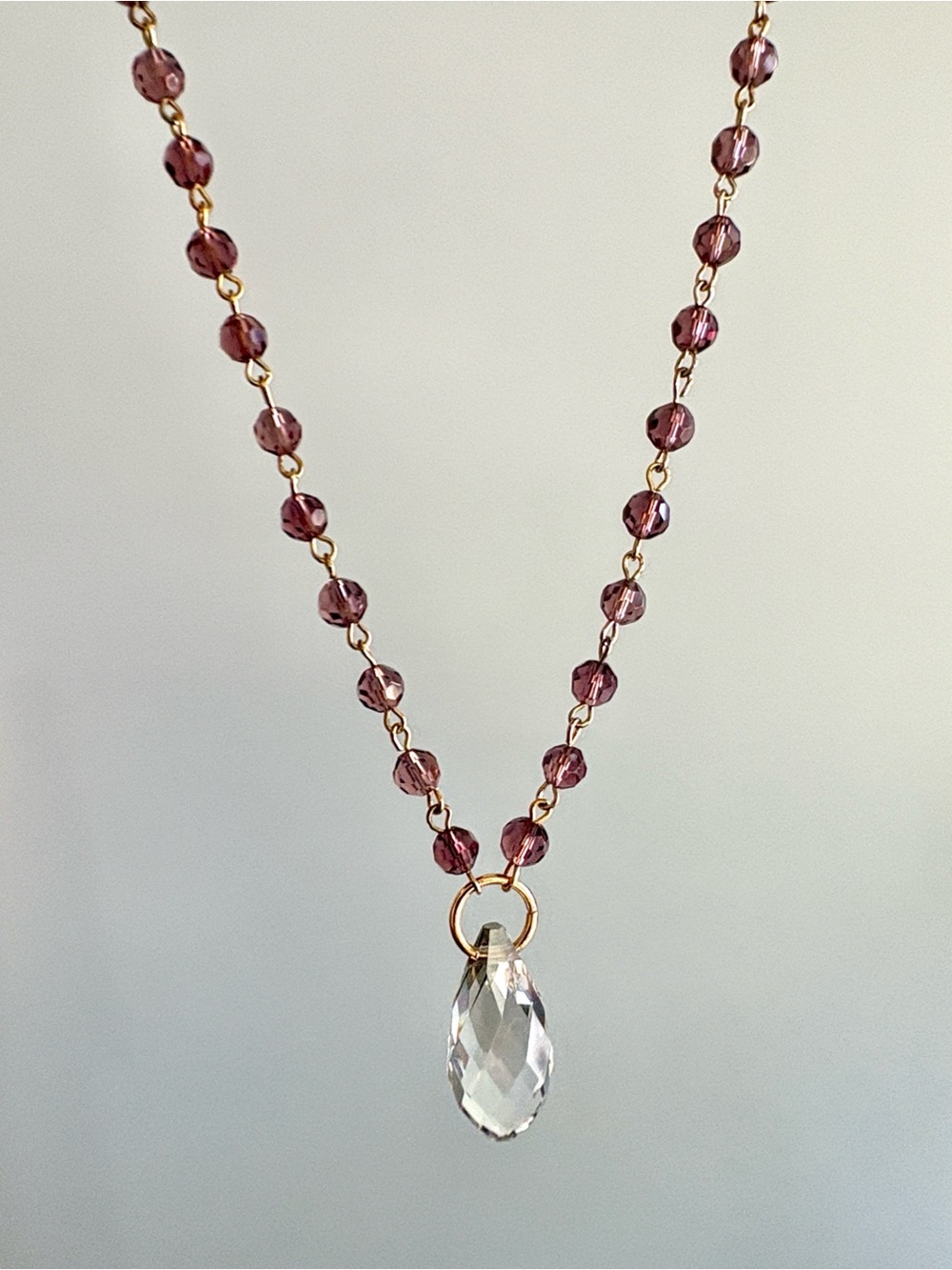 NWOT Handcrafted Gold Chain and Crystal Pendant Necklace